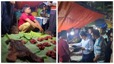 প্রকাশ্যে শিয়ালের মাংস বিক্রি করছেন এক যুবক ও ভ্রাম্যমাণ আদালত পরিচালনা করা হয়।