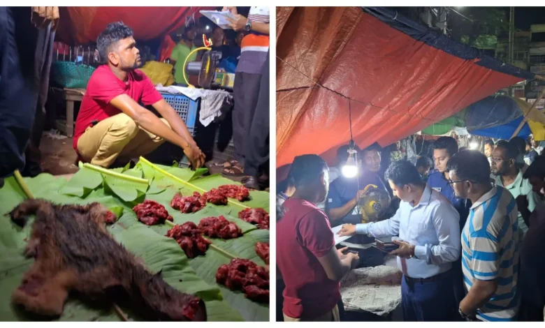 প্রকাশ্যে শিয়ালের মাংস বিক্রি করছেন এক যুবক ও ভ্রাম্যমাণ আদালত পরিচালনা করা হয়।